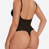 Sexy Plunge Neck Backless Mesh Panel Shapewear Thong Bodysuit