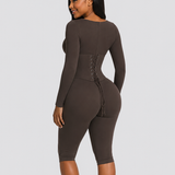 Long Sleeve Detachable Waist Cincher Two Piece Capri Shapewear Corset Jumpsuit