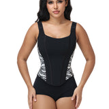 Square Neck Adjustable Strap Zebra Print Tummy Control Waist Trainer Vest