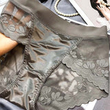 High-End Satin Light Luxury Lace High-Waisted Belly Pants