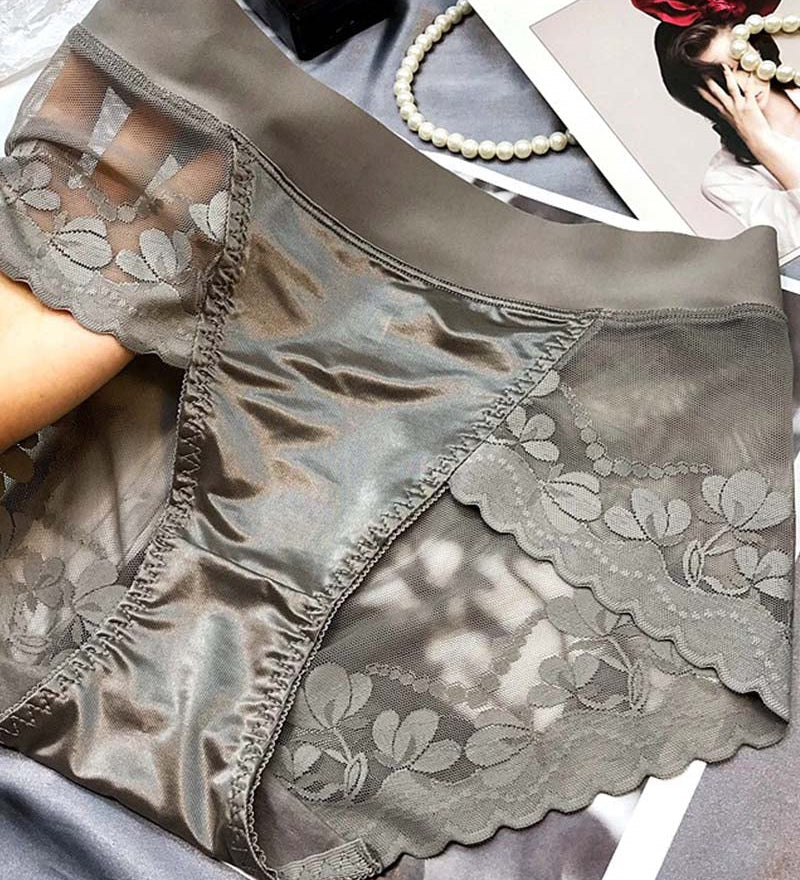 High-End Satin Light Luxury Lace High-Waisted Belly Pants