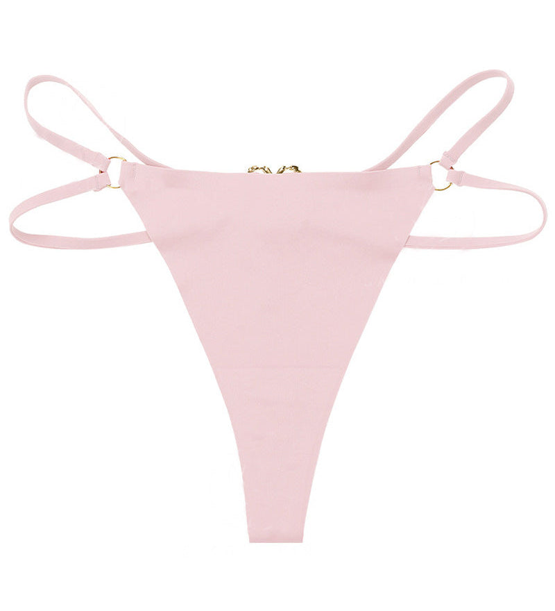 Women's Seamless Thong Low Waist Metal Ring Sexy Temptation Intimates T Pants
