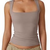 Women's Basic Square Neck Sleeveless Double-Layer Tank Tops Shaping Vest