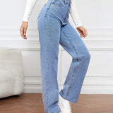 Women's High Waist Zipper Fly Straight Leg Jeans
