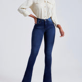 Dark Blue Butt Lifting Skinny Flare Shaping Jeans High Waist Stretch Pants Women Jeans