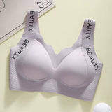 Thin Seamless Wireless Push-Up Fixed Cup Lettering Straps Bra