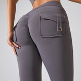 Peach Hip Fitness Leggings with Cargo Pockets