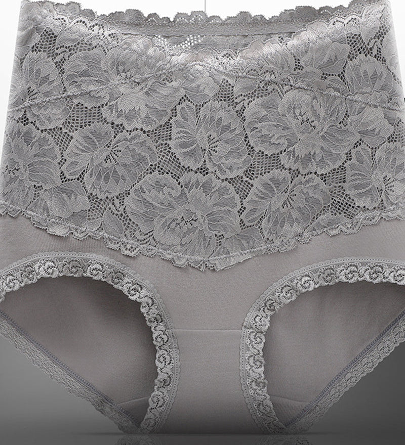 Women's V-shaped High Waist Floral Lace Briefs Sexy Tummy Control Soft Panties