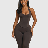 Hourglass Figure The Corset Body Shaper Waist Cincher Capri Jumpsuit Two-Piece Set