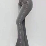 Women's Zipper Fly Side Buttons Vintage Mopping Flared Jeans