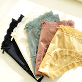Women's mesh splicing lace edge heart pattern mid-high waist panties