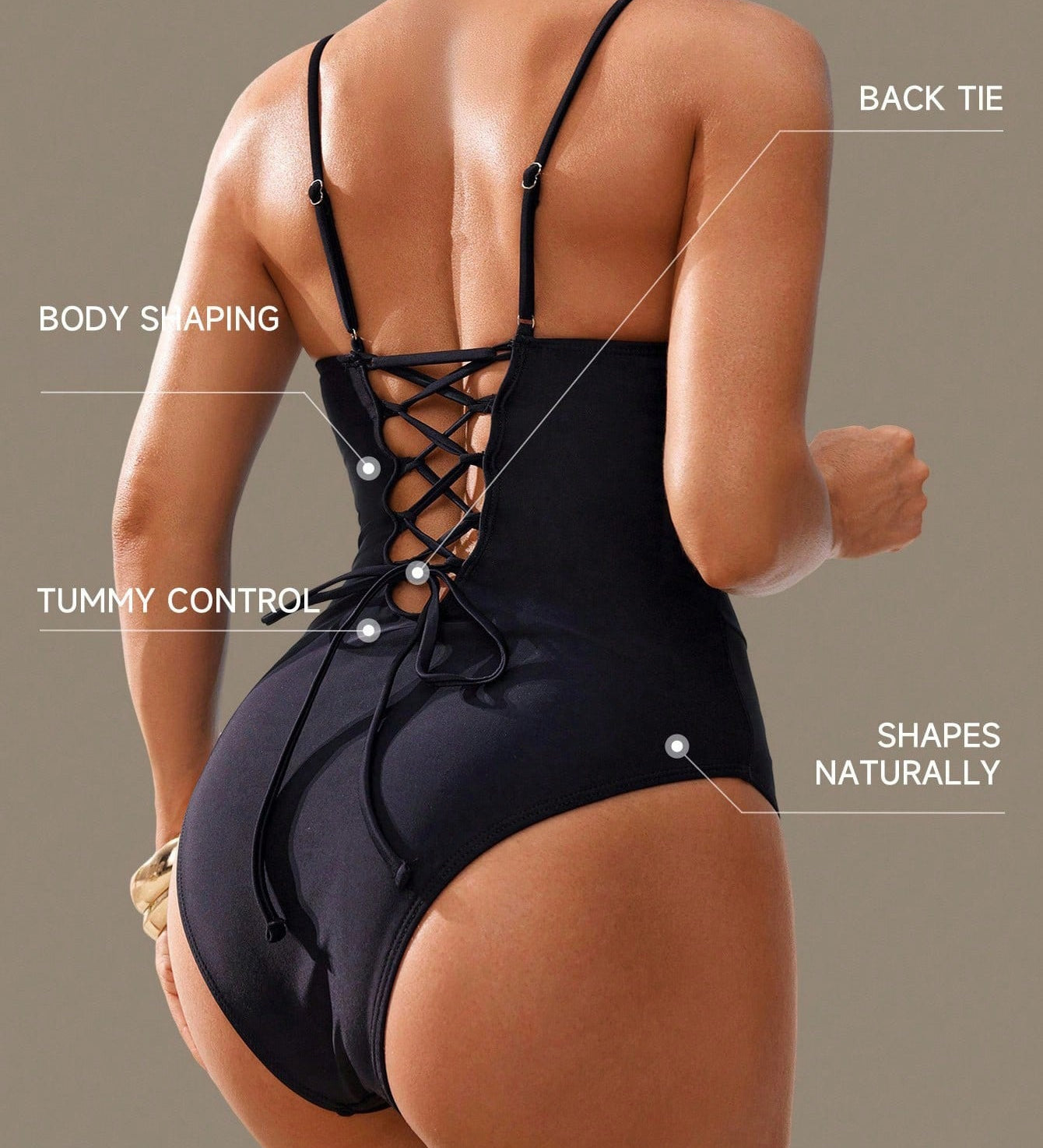 Shapewear Tummy Control Push Up V-Neck One-Piece Swimsuit