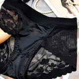 High-End Satin Light Luxury Lace High-Waisted Belly Pants