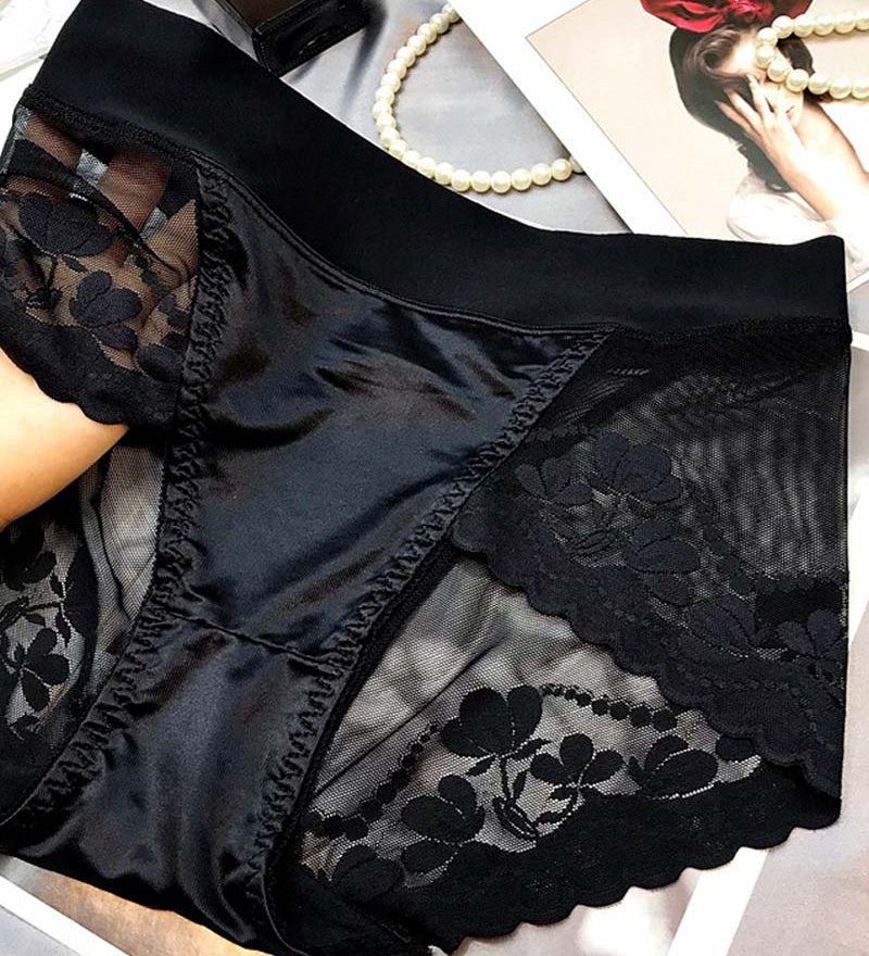High-End Satin Light Luxury Lace High-Waisted Belly Pants
