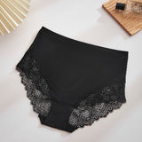 Women's Sexy Semi Sheer Mid-Waist Lace Stitching Breathable Briefs