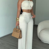 2 Piece Braided Trim Two Piece Outfit with Flared Trousers