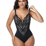 Sorelyne® Sexy Plunge Lace Shapewear Bodysuit With Hook Crotch