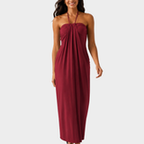Halter Tie Back Built-in Bra Maxi Dress with Pockets