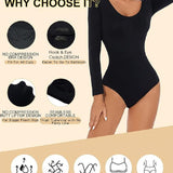 Seamless Crew Neck Long Sleeve Corset Bodysuit Tops Stretch Triangle Jumpsuit