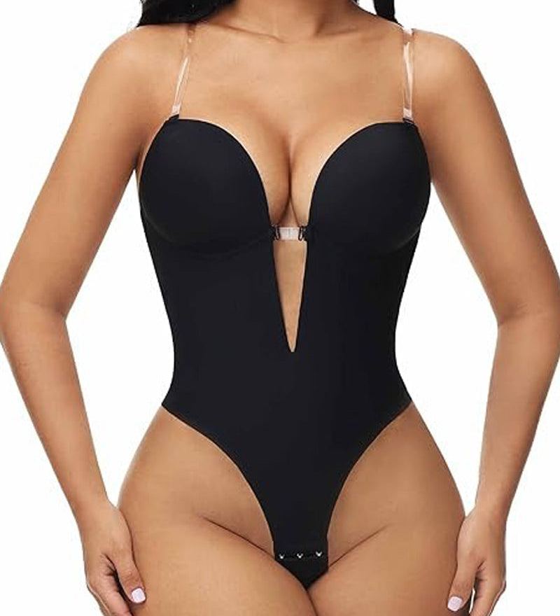 Plunge Backless Bodysuit Seamless Built In Bra Thong Shapewear