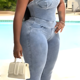 Sorelyne® Bandeau Back Tie Slim Fit Denim Jumpsuit for Women