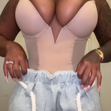 Sexy Plunge Neck Backless Mesh Panel Shapewear Thong Bodysuit