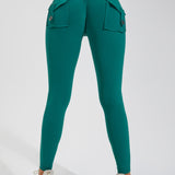 Peach Hip Fitness Leggings with Cargo Pockets