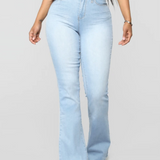 Fashion High Waist Hip Lift Slim Washed Flared Jeans
