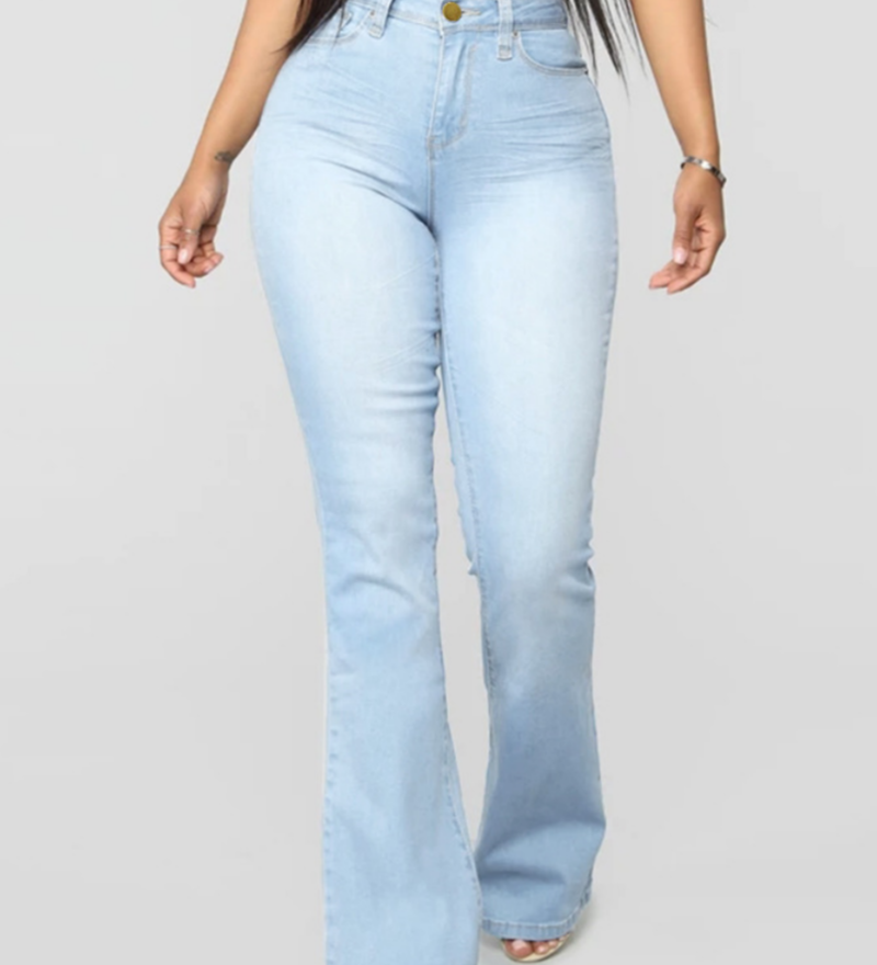 Fashion High Waist Hip Lift Slim Washed Flared Jeans