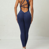 Women's Beautiful Back Sleeveless Elastic Tights Jumpsuit