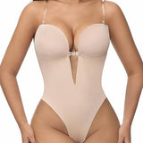 Plunge Backless Bodysuit Seamless Built In Bra Thong Shapewear
