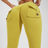 Peach Hip Fitness Leggings with Cargo Pockets
