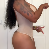 Sexy Plunge Neck Backless Mesh Panel Shapewear Thong Bodysuit