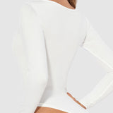 Women's Seamless Square Neck Long Sleeve Bodysuits Sculpting Thong Bottoming Shirt Body Shaper