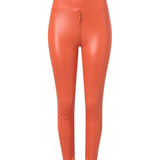 Sexy PU Leather Crotch Zipper Leather Pants for Curvy Women