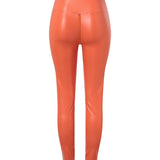 Sexy PU Leather Crotch Zipper Leather Pants for Curvy Women