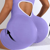 Heart Cutout Back Ribbed Seamless Romper