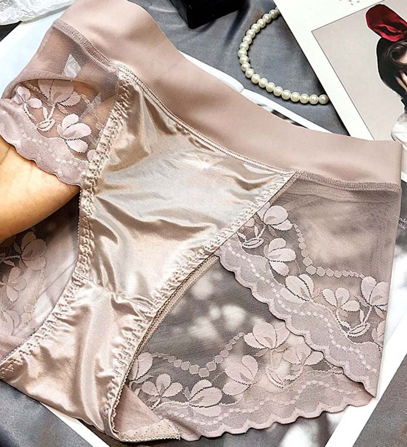 High-End Satin Light Luxury Lace High-Waisted Belly Pants