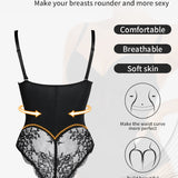 Women's Low Back Bodysuit Lace Stitching Tummy Control Brief Shapewear With Built In Bra
