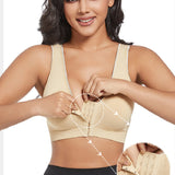 Women's Plus Size Front Buckle Solid Hollow Breathable Wireless Sports Bra