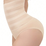 Women's High Waisted Chevron Print Shapewear Panty Tummy Control Mesh Briefs