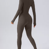 Zip Up Long Sleeve Fleece Skinny Jumpsuit Winter Thermal One-piece Fitness Bodysuit