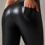 PU leather Pants High Waist Tight Sports Yoga Pants Slim