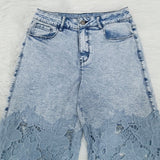 Sorelyne® Cut out Floral Denim with Lace Wide Leg Jeans for Women