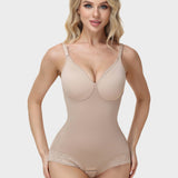 Seamless V Neck Adjustable Crisscross Back Lace Trim Hourglass Butt Lifting Bodysuit