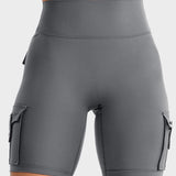 High Waist Butt Lifting Workout Biker Shorts with Multi Cargo Pockets