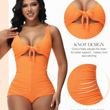 Women's Tummy Control Swimsuit Cutout Tie Knot Front Push Up Shapewear Bathing Suit