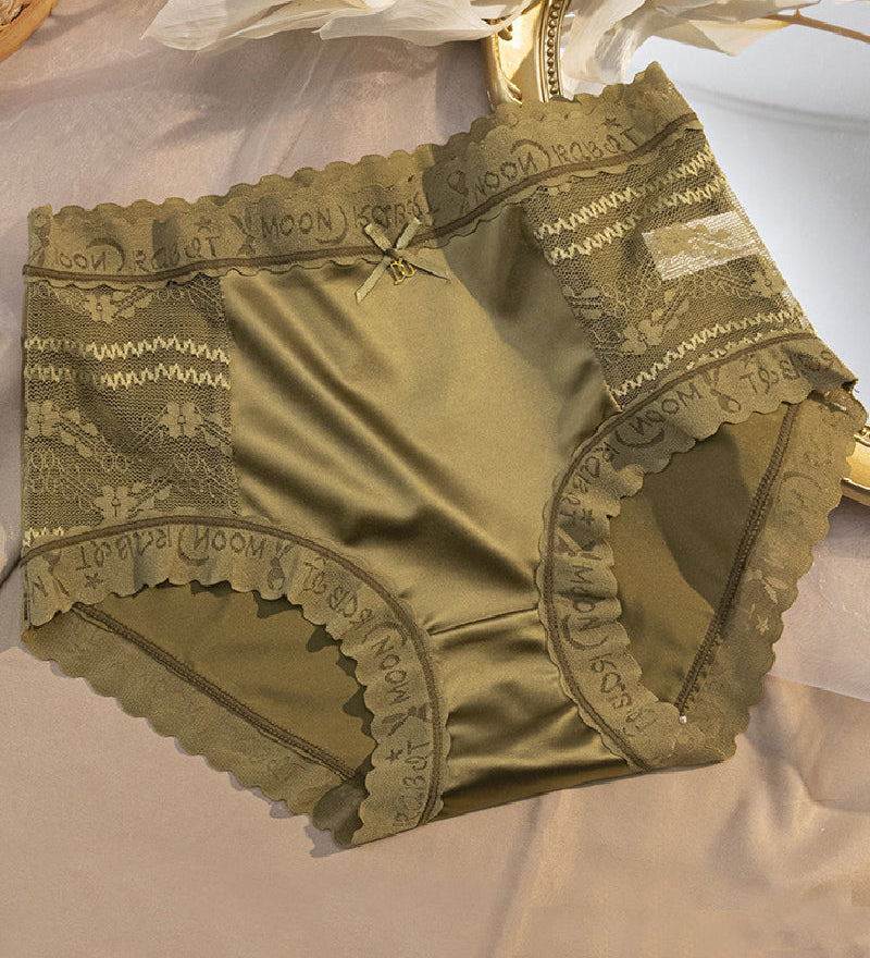 Women's Satin Seamless Ice Silk Mid-waist Briefs Cotton Crotch Butt-Lift Panties