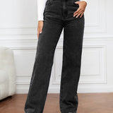 Women's High Waist Zipper Fly Straight Leg Jeans