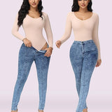 Sorelyne® Women's Long Sleeve V Neck Seamless Bodysuits Tummy Control Thong Shapewear